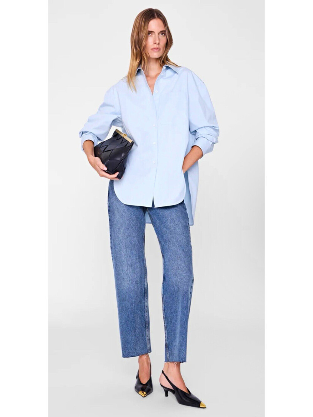 Anine Bing Light Blue Oversized Button-Up Shirt, 100% Cotton, Size S
